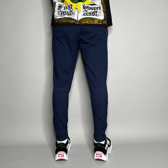 Nike Sweatpants Navy Blue Polyester Joggers White Swoosh has Ankle Zippers - Picture 3 of 4